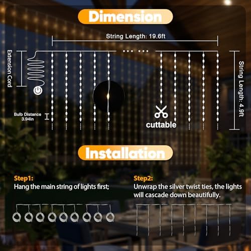 Curtain Lights Untangled,450 LED Hanging Lights with Hooks, Waterproof Window Lights for Christmas, Dorm, Wall, alternate