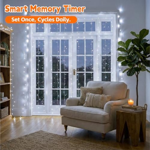 Curtain String Light, 200LED 6.6x6.6ft, Remote & 8 Modes, USB in 6.6x6.6ft, alternate view 4