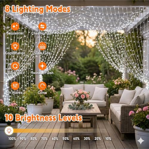 Curtain String Light, 200LED 6.6x6.6ft, Remote & 8 Modes, USB in 6.6x6.6ft, alternate view 7