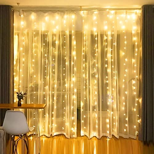 Curtain String Lights, 300 LED 9.8ft x9.8ft Warm White Fairy Lights with 8 Lighting Modes, Waterproof Lights for