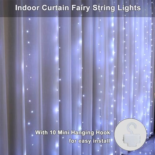 Curtain String Lights, 300 LED Fairy Lights with 8 Light Modes, 9.8x9.8Ft Remote Controlled Plug-in Fairy String, alternate