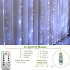 Curtain String Lights, 300 LED Fairy Lights with 8 Light Modes, 9.8x9.8Ft Remote Controlled Plug-in Fairy String, alternate