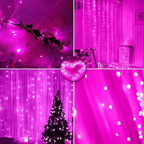 Curtain String Lights Indoor, 300 LED Twinkle Lights with Remote Timer USB Power 8 Modes Pink Fairy Lights for, alternate