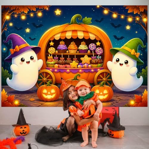 Cute Halloween Ghost Backdrop 8x6ft Kids Trick or Treat Party Photo Banner in 8x6ft in white, alternate view 3