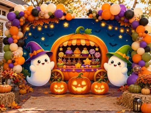 Cute Halloween Ghost Backdrop 8x6ft Kids Trick or Treat Party Photo Banner in 8x6ft in white, alternate view 4