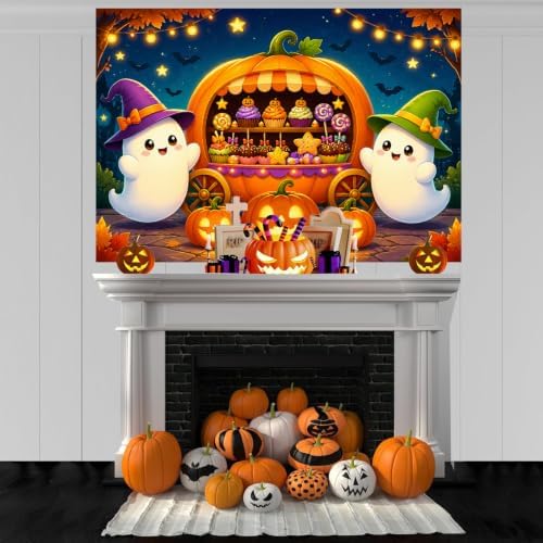 Cute Halloween Ghost Backdrop 8x6ft Kids Trick or Treat Party Photo Banner in 8x6ft in white, alternate view 6