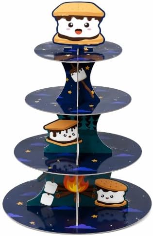 Cute Marshmallow Cupcake Stand, 4 Tiered Birthday Party Decorations in Dark blue