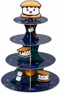 Cute Marshmallow Cupcake Stand, 4 Tiered Birthday Party Decorations in Dark blue