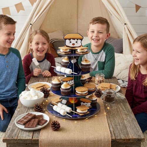 Cute Marshmallow Cupcake Stand, 4 Tiered Birthday Party Decorations in Dark blue, alternate view 2