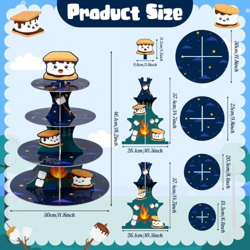Cute Marshmallow Cupcake Stand, 4 Tiered Birthday Party Decorations in Dark blue, alternate view 3