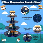 Cute Marshmallow Cupcake Stand, 4 Tiered Birthday Party Decorations in Dark blue, alternate view 4
