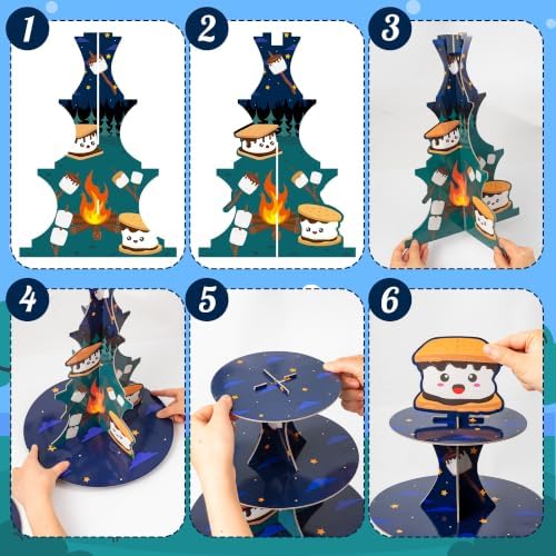 Cute Marshmallow Cupcake Stand, 4 Tiered Birthday Party Decorations in Dark blue, alternate view 5