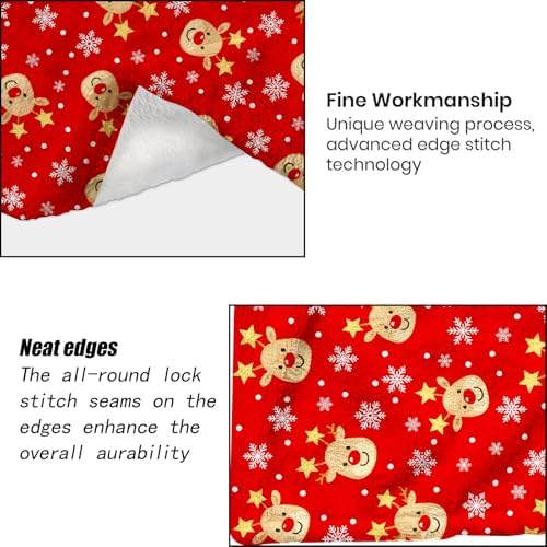 Cute Reindeer Christmas Decorative Throw Blanket, Snowflake Print Decoration, Soft Flannel Winter Red Blankets, alternate