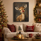 Cute Reindeer Framed Christmas Wall Art, Red Nosed Reindeer Canvas Pictures, alternate view 2