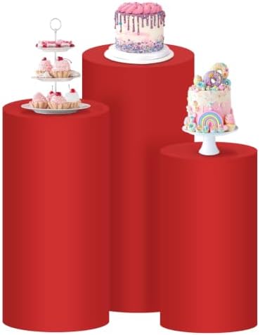 Cylinder Pedestal Stand Cover Spandex Flexible Display Wedding Party Decor in Red