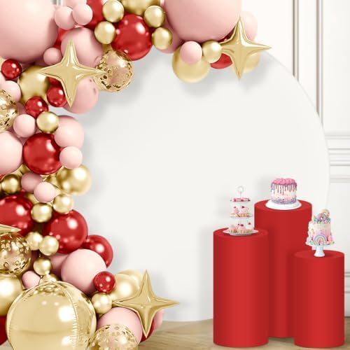 Cylinder Pedestal Stand Cover Spandex Flexible Display Wedding Party Decor in Red, alternate view 2