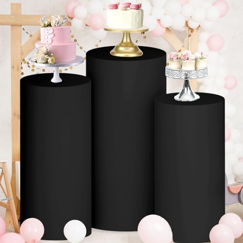 Cylinder Pedestal Stand Covers Set of 3 Black Spandex Cylinder Covers for Parties Cylinder Plinth Stand Cover