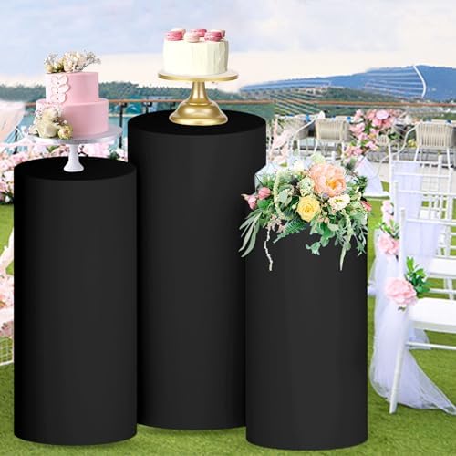 Cylinder Pedestal Stand Covers Set of 3 Black Spandex Cylinder Covers for Parties Cylinder Plinth Stand Cover, alternate view