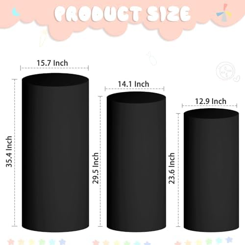Cylinder Pedestal Stand Covers Set of 3 Black Spandex Cylinder Covers for Parties Cylinder Plinth Stand Cover, alternate view