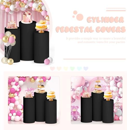 Cylinder Pedestal Stand Covers Set of 3 Black Spandex Cylinder Covers for Parties Cylinder Plinth Stand Cover, alternate view