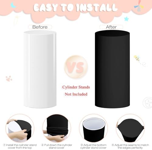 Cylinder Pedestal Stand Covers Set of 3 Black Spandex Cylinder Covers for Parties Cylinder Plinth Stand Cover, alternate view