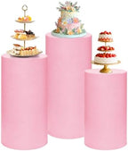 Cylinder Pedestal Stand Covers Set of 3 Spandex Display Pedestal Covers Round Plinth Pillar Cover for Birthday