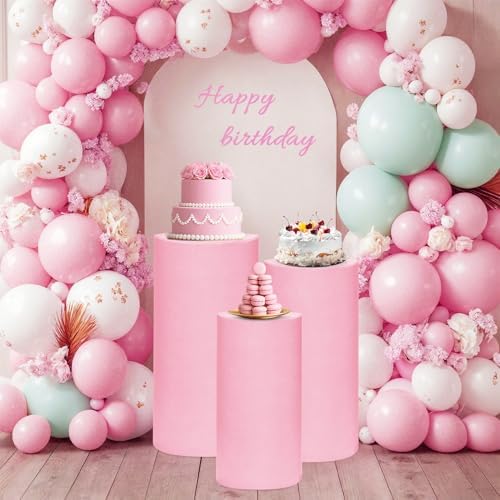 Cylinder Pedestal Stand Covers Set of 3 Spandex Display Pedestal Covers Round Plinth Pillar Cover for Birthday, alternate