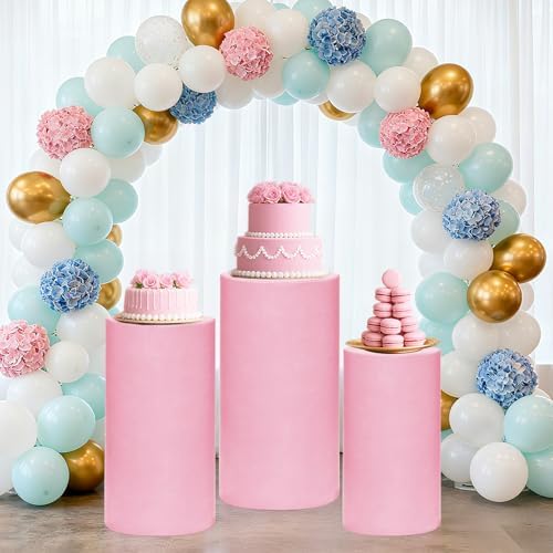 Cylinder Pedestal Stand Covers Set of 3 Spandex Display Pedestal Covers Round Plinth Pillar Cover for Birthday, alternate
