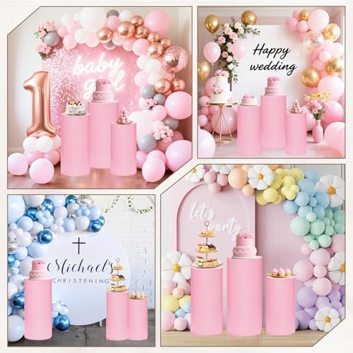 Cylinder Pedestal Stand Covers Set of 3 Spandex Display Pedestal Covers Round Plinth Pillar Cover for Birthday, alternate