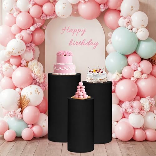 Cylinder Pedestal Stand Covers Set of 3 Spandex Display Pedestal Covers Round Plinth Pillar Cover for Birthday, alternate