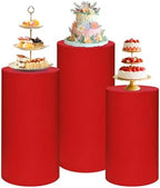 Cylinder Pedestal Stand Covers Set of 3 Spandex Display Pedestal Covers Round Plinth Pillar Cover for Birthday