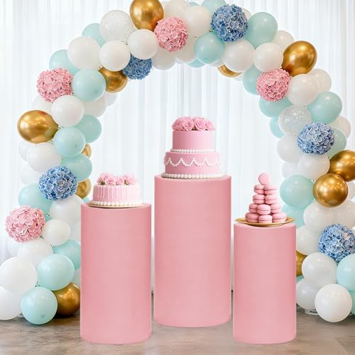 Cylinder Pedestal Stand Covers Set of 3 Spandex Display Pedestal Covers Round Plinth Pillar Cover for Birthday, alternate