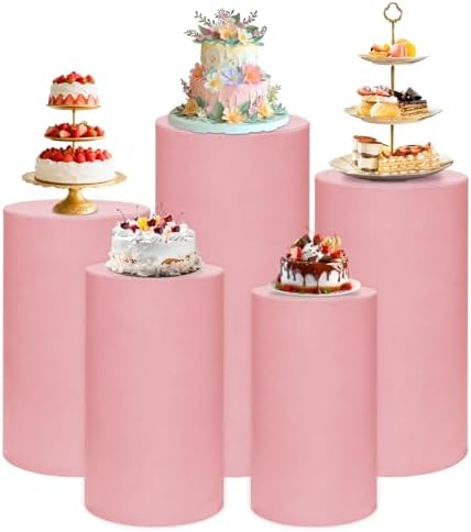 Cylinder Pedestal Stand Covers Set of 5 Spandex Display Pedestal Covers Round Plinth Pillar Cover for Birthday