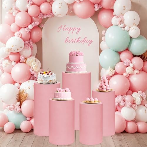Cylinder Pedestal Stand Covers Set of 5 Spandex Display Pedestal Covers Round Plinth Pillar Cover for Birthday, alternate