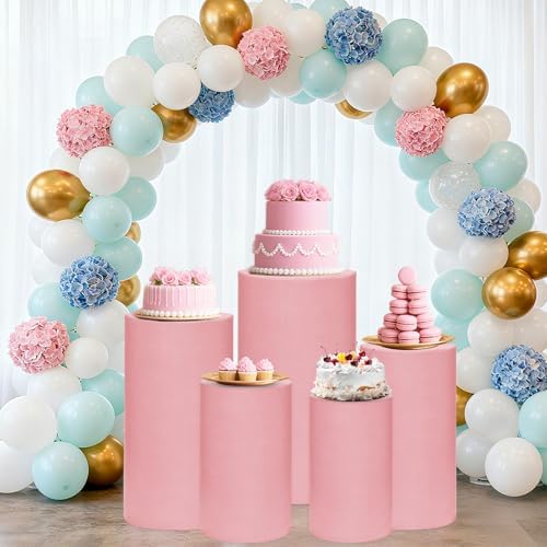Cylinder Pedestal Stand Covers Set of 5 Spandex Display Pedestal Covers Round Plinth Pillar Cover for Birthday, alternate