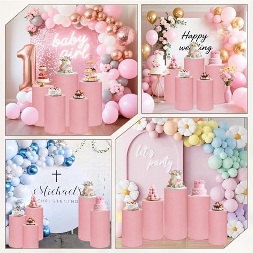 Cylinder Pedestal Stand Covers Set of 5 Spandex Display Pedestal Covers Round Plinth Pillar Cover for Birthday, alternate