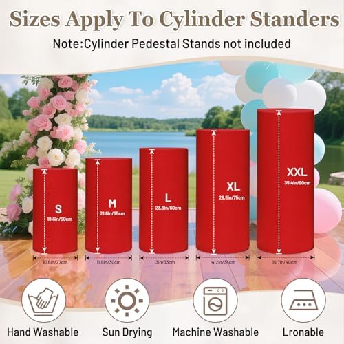 Cylinder Pedestal Stand Covers Set of 5 Spandex Display Pedestal Covers Round Plinth Pillar Cover for Birthday, alternate