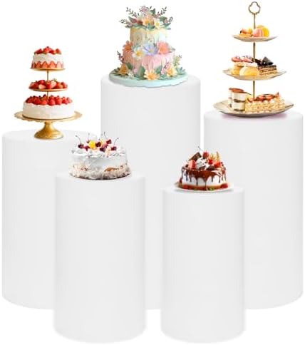 Cylinder Pedestal Stand Covers Set of 5 Spandex Display Pedestal Covers Round Plinth Pillar Cover for Birthday