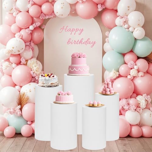Cylinder Pedestal Stand Covers Set of 5 Spandex Display Pedestal Covers Round Plinth Pillar Cover for Birthday, alternate