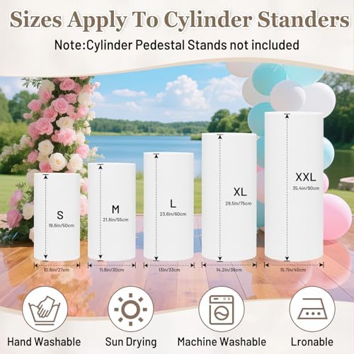 Cylinder Pedestal Stand Covers Set of 5 Spandex Display Pedestal Covers Round Plinth Pillar Cover for Birthday, alternate