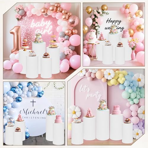 Cylinder Pedestal Stand Covers Set of 5 Spandex Display Pedestal Covers Round Plinth Pillar Cover for Birthday, alternate