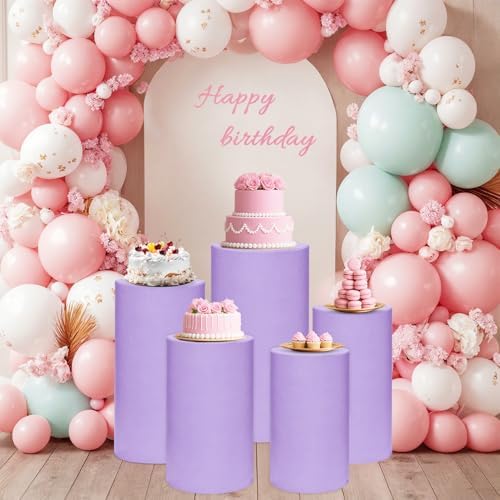Cylinder Pedestal Stand Covers Set of 5 Spandex Display Pedestal Covers Round Plinth Pillar Cover for Birthday, alternate