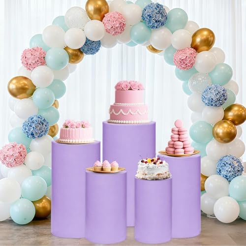 Cylinder Pedestal Stand Covers Set of 5 Spandex Display Pedestal Covers Round Plinth Pillar Cover for Birthday, alternate