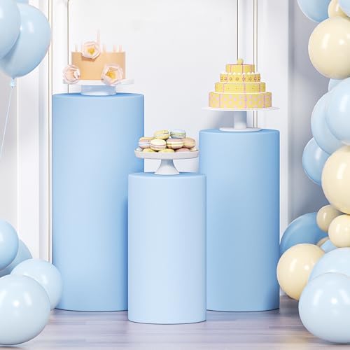 Cylinder Pedestal Stand Covers, Spandex Flexible in 3 Sizes(23in,29in,35in) in Baby Blue