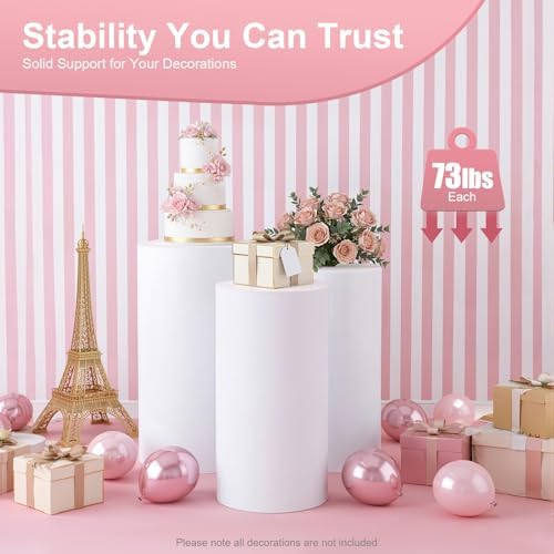 Cylinder Pedestal Stands for Party,3Pcs Pedestal Display Plinth Pillars, Cake Stand for Party, Wedding in 3Pcs, alternate