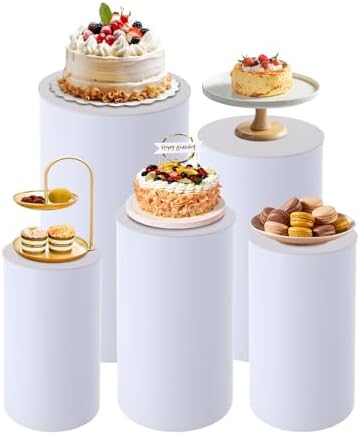 Cylinder Pedestal Stands for Party,5 PCS White Round Pedestal Stands, Cake Stand for Party, Wedding Ceremony in