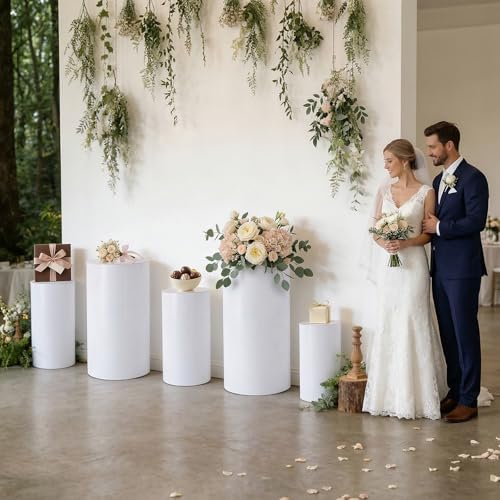 Cylinder Pedestal Stands for Party,5 PCS White Round Pedestal Stands, Cake Stand for Party, Wedding Ceremony in, alternate
