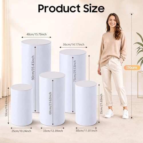 Cylinder Pedestal Stands for Party,5 PCS White Round Pedestal Stands, Cake Stand for Party, Wedding Ceremony in, alternate