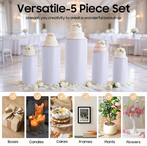 Cylinder Pedestal Stands for Party,5 PCS White Round Pedestal Stands, Cake Stand for Party, Wedding Ceremony in, alternate