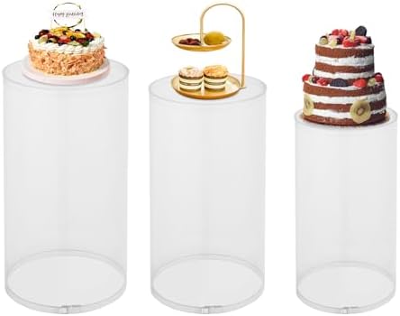Cylinder Pedestal Stands for Party, Cake Display Stands (3Pcs Clear) in 3Pcs Cylinder Clear